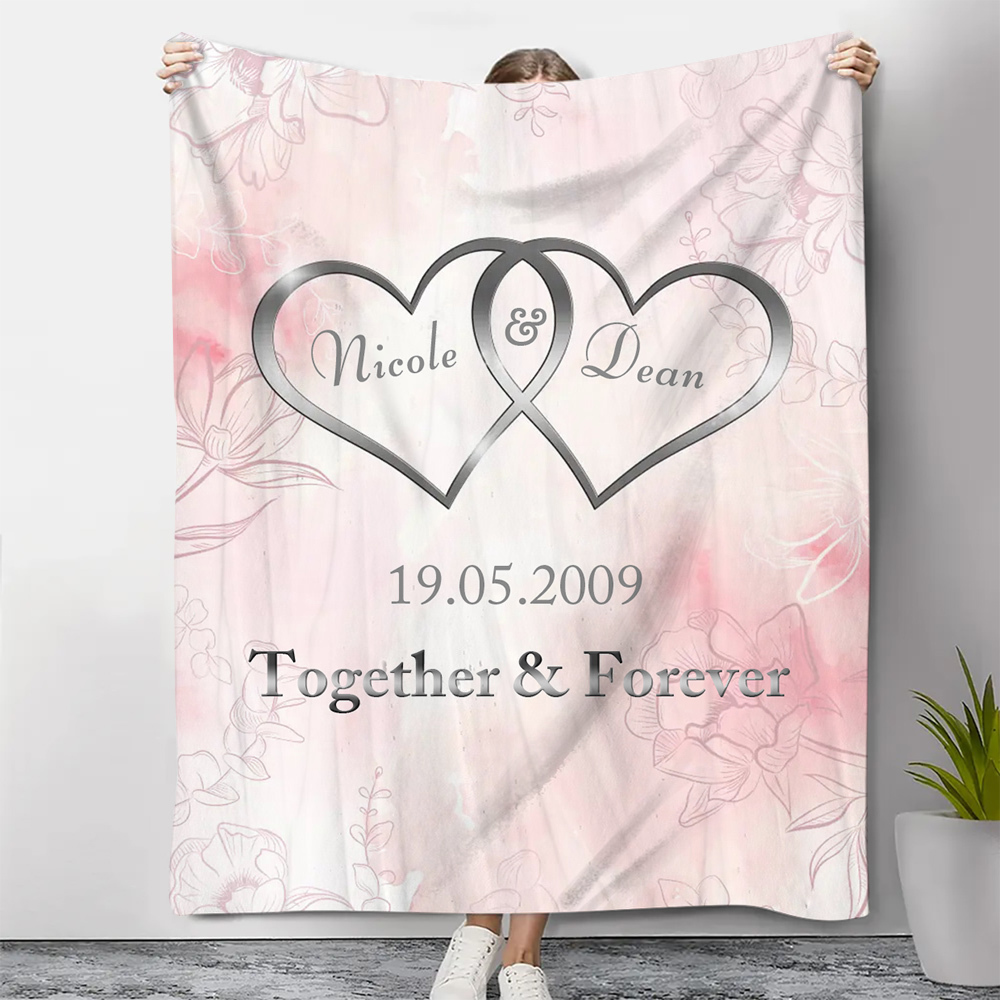 Pink Personalised Couple Blanket Customised 2 Names & Date & Text Blanket Heart Valentine's Day Gifts for Him/Her-Jessemade AU
