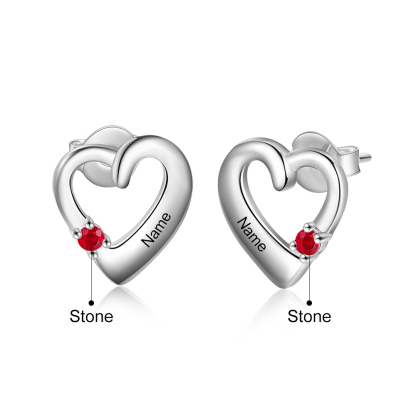 Heart Birthstone Earrings Personalised 1 Name 1 Stone Gifts for Her-Jessemade AU