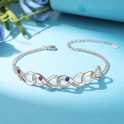 Personalised Infinity Bracelet Custom 4 Birthstones & 4 Names Bracelet Birthday Gift for Her-Jessemade AU