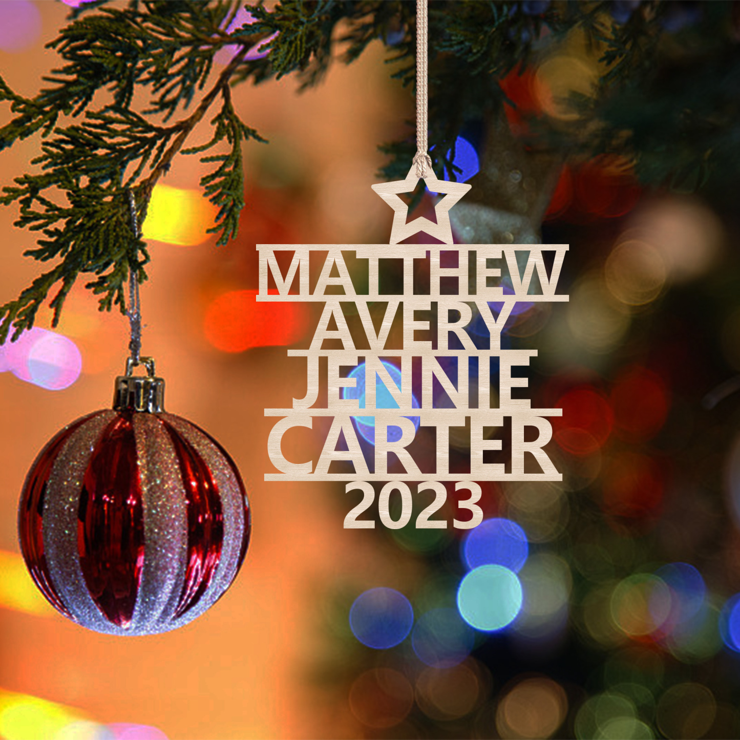 4 Names - Personalised Christmas Tree Ornaments Customised Name Xmas Wooden Decor Gifts for Family Friends-Jessemade AU