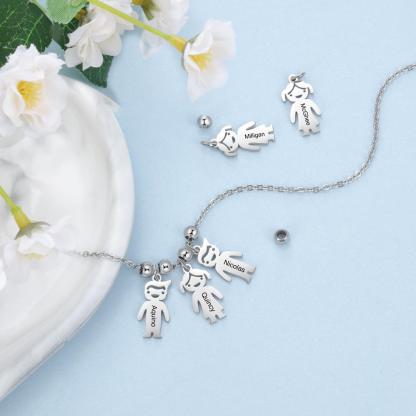 Personalised 5 Kids Charm Necklace Engraved Names Gifts for Mother-Jessemade AU