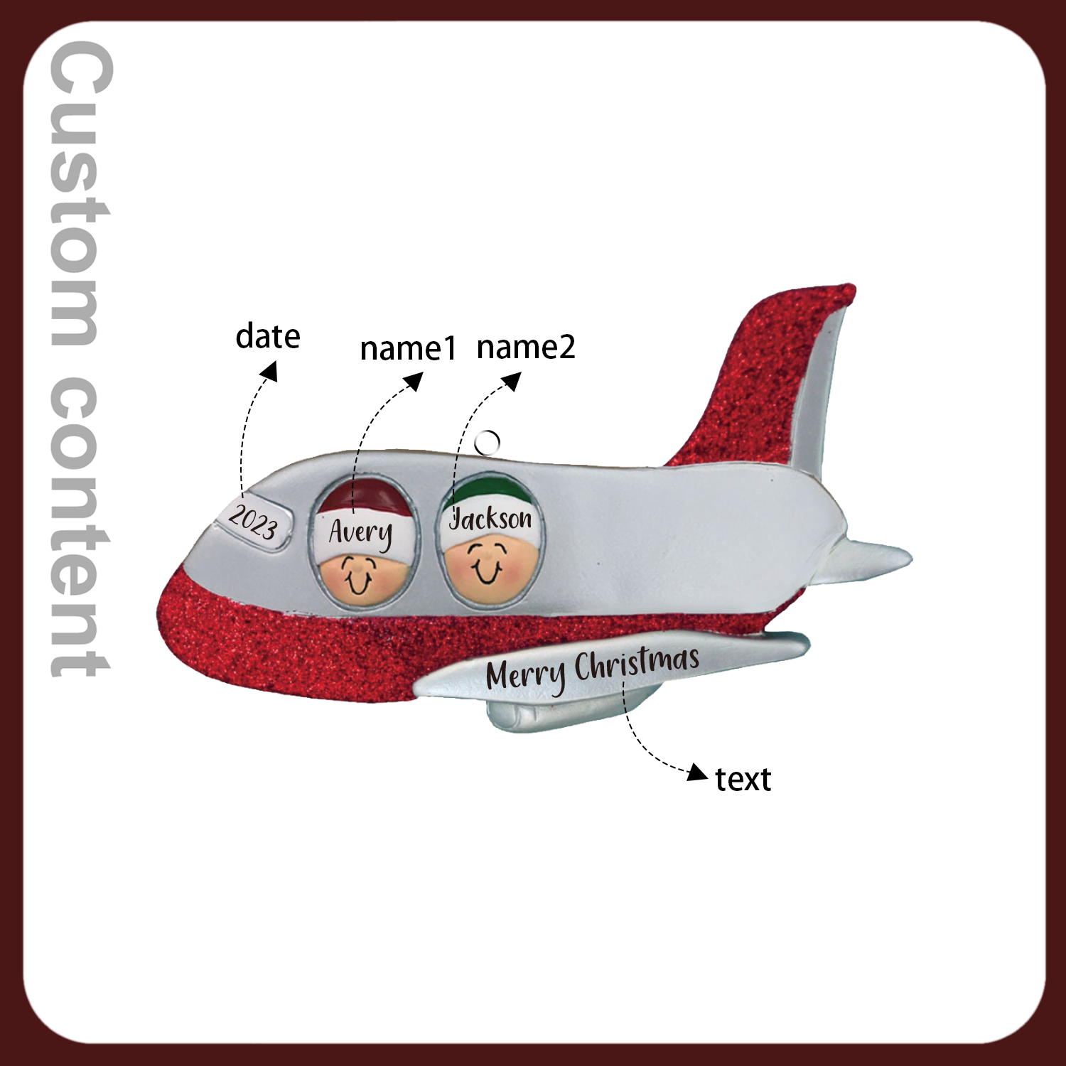 2 Names - Personalised Christmas Ornaments Custom Text & Year Wooden Airplane Christmas Decor Gifts for Family Friends-Jessemade AU
