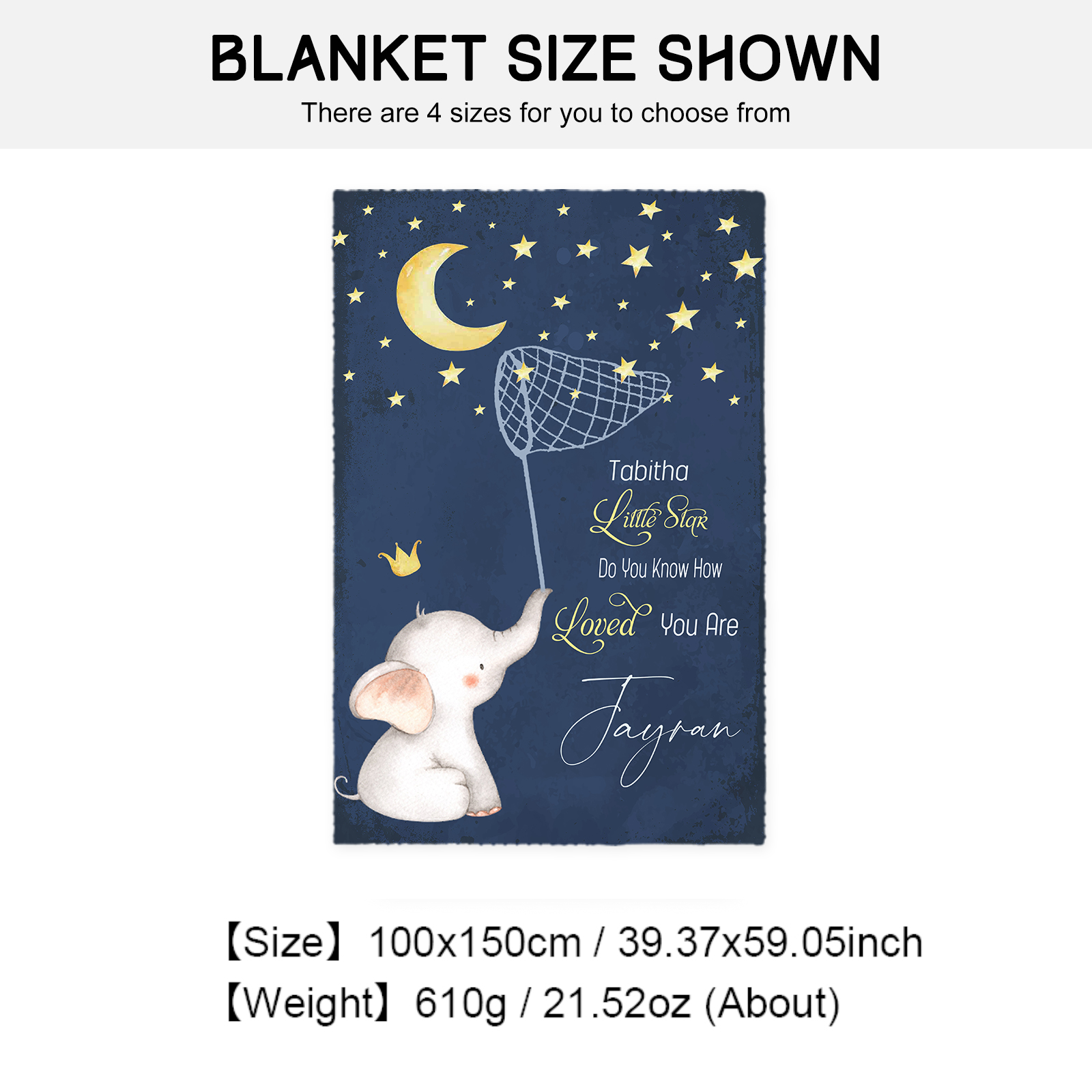 Personalised Elephant Blanket Custom Name Cute Cartoon Blanket-Jessemade AU