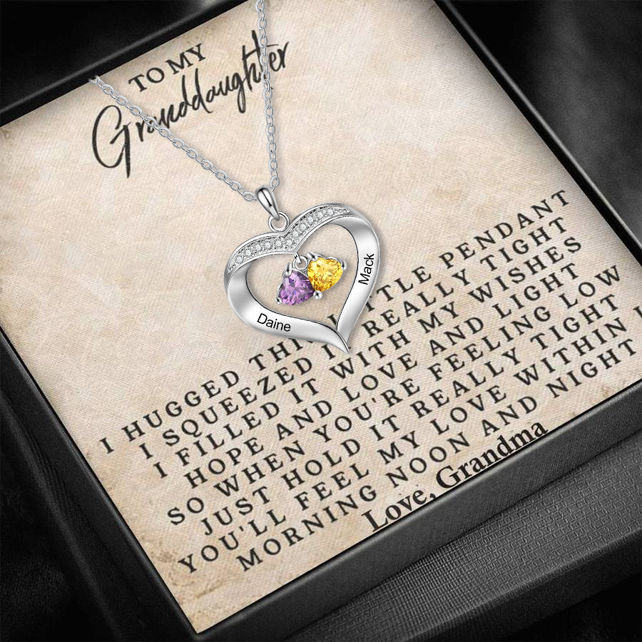 To My Granddaughter Custom Heart Necklace with Birthstones Gift-Jessemade AU