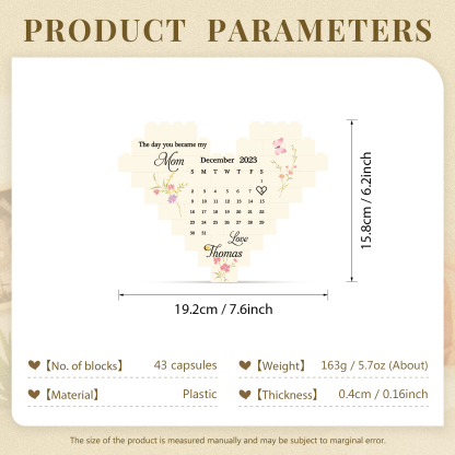 Mothers Gifts Personalised Heart Shape Building Blocks Puzzle Photo Brick Square Shape Puzzle DIY Gift - Double Layers-Jessemade AU