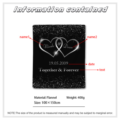 Personalised Couples Blanket Customised 2 Names & Date & Text Blanket Love Valentine's Day Gifts for Him/Her-Jessemade AU