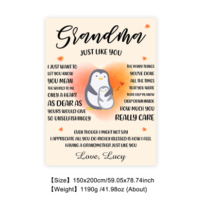 To Grandma Custom Name Penguin Blanket " Haing a Grandmother Just Like You"-Jessemade AU