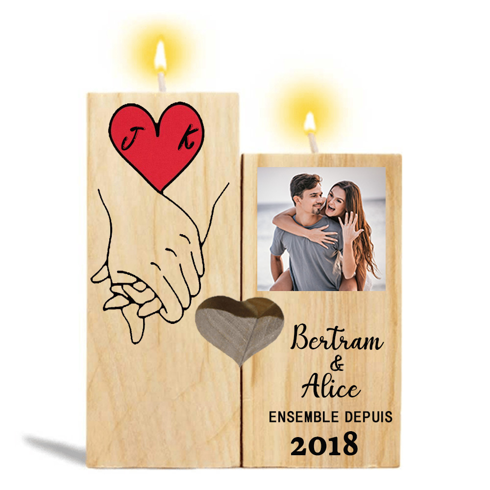 Couple Wooden Candle Holder Hand Gesture Heart Promise Candlesticks-Jessemade AU