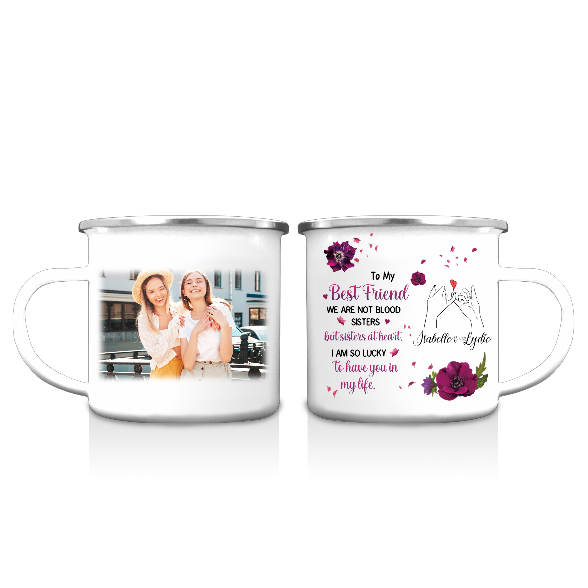 To My Best Friend Photo Mugs Customised 2 Names Enamel Cup Violets Mug - I Am So Lucky To Have You In My Life-Jessemade AU