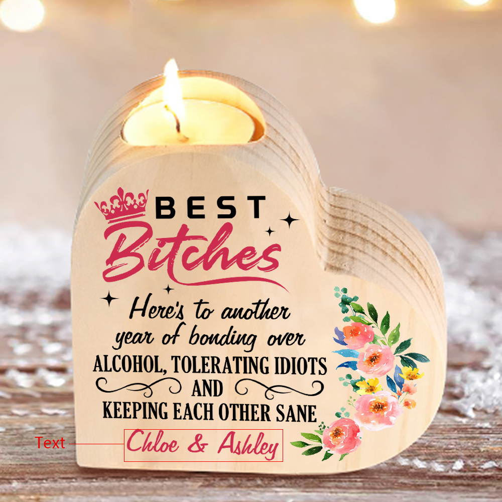 Personalised Heart Candle Holder Custom Text Wooden Candlestick Funny Gift for Best Friend-Jessemade AU