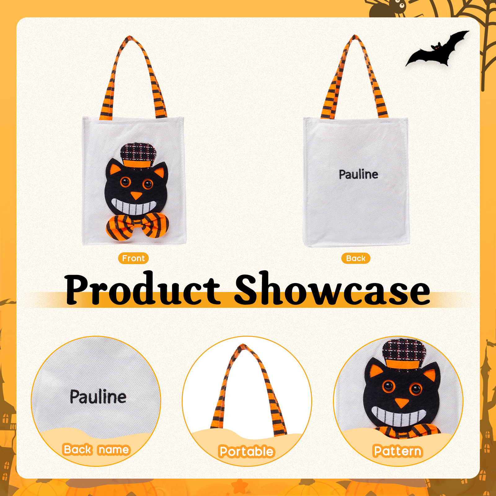 Personalised Halloween Tote Bags Custom 1 Name Halloween Trick or Treat Candy Bags-Jessemade AU