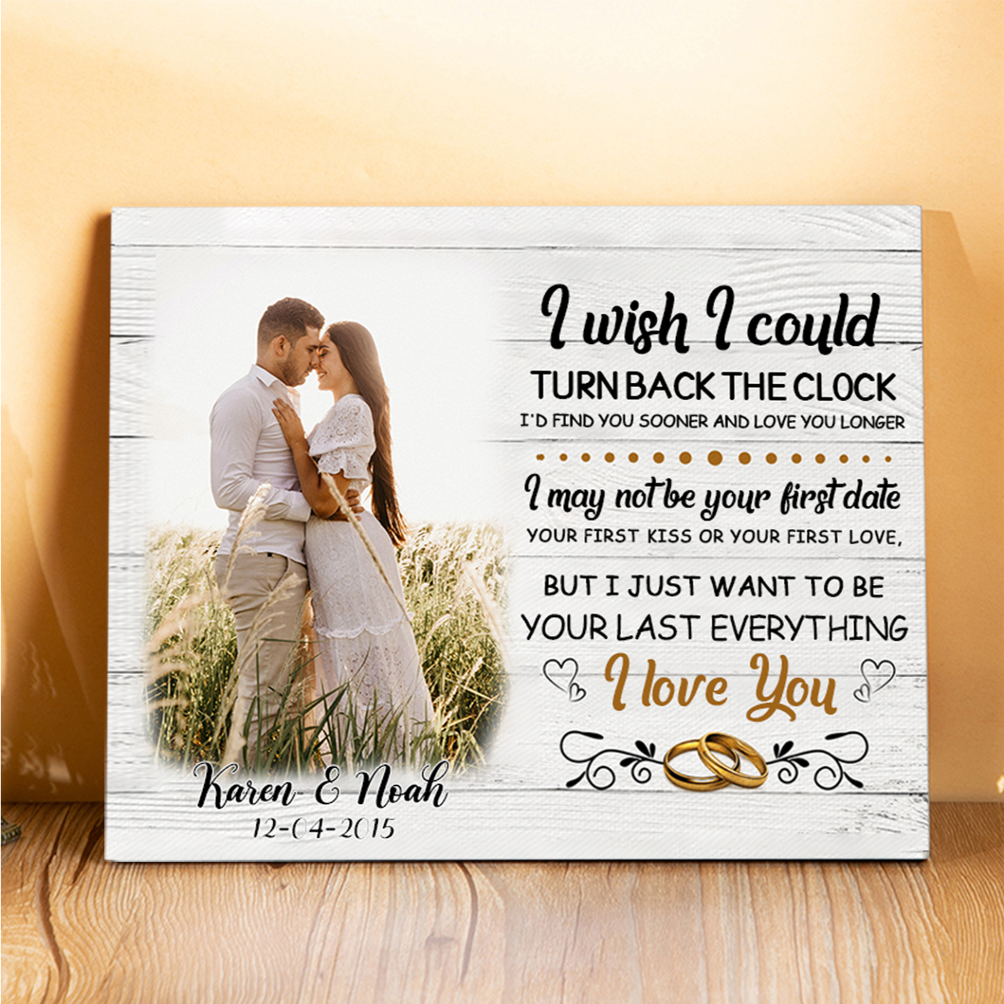 Personalised Wooden Plaque Custom 2 Texts & Photo Picture Board Ornaments Couple Gifts - I Wish I Could Turn Back The Clock-Jessemade AU