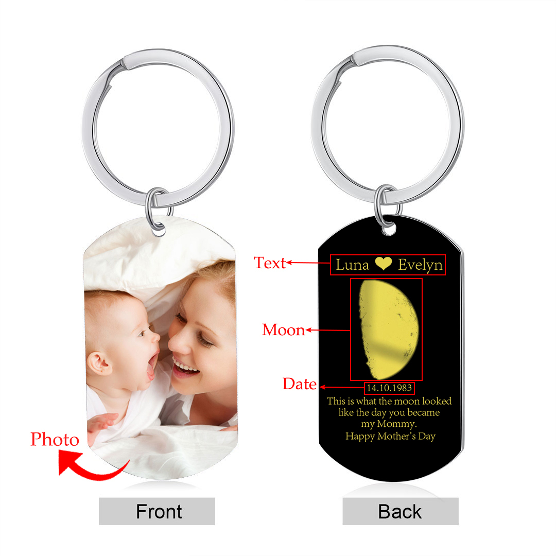 Personalised Text & Date & Photo Keychain Mother's Day Gifts - This Is What The Moon Looked Like The Day You Became My Mommy-Jessemade AU