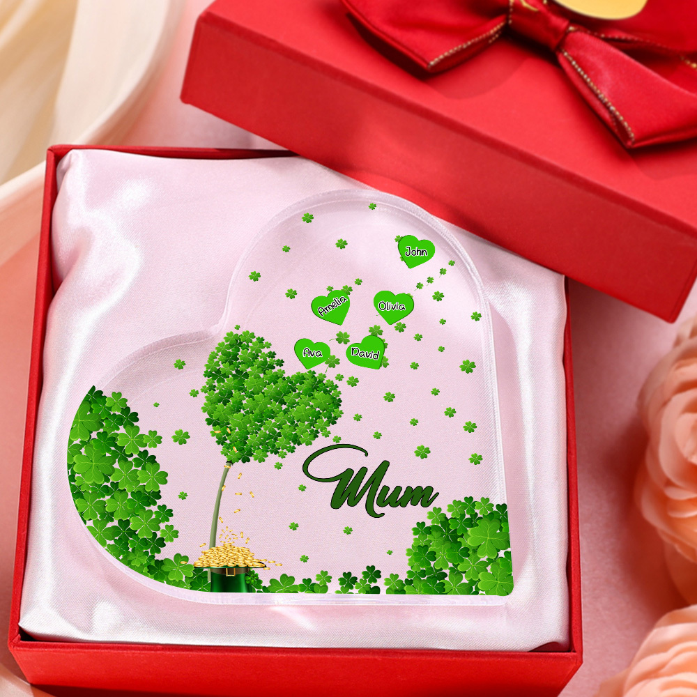 5 Names - Personalised Acrylic Heart Keepsake Custom Text Four-Leaf Clover Ornament Gift for Mother/Grandma-Jessemade AU