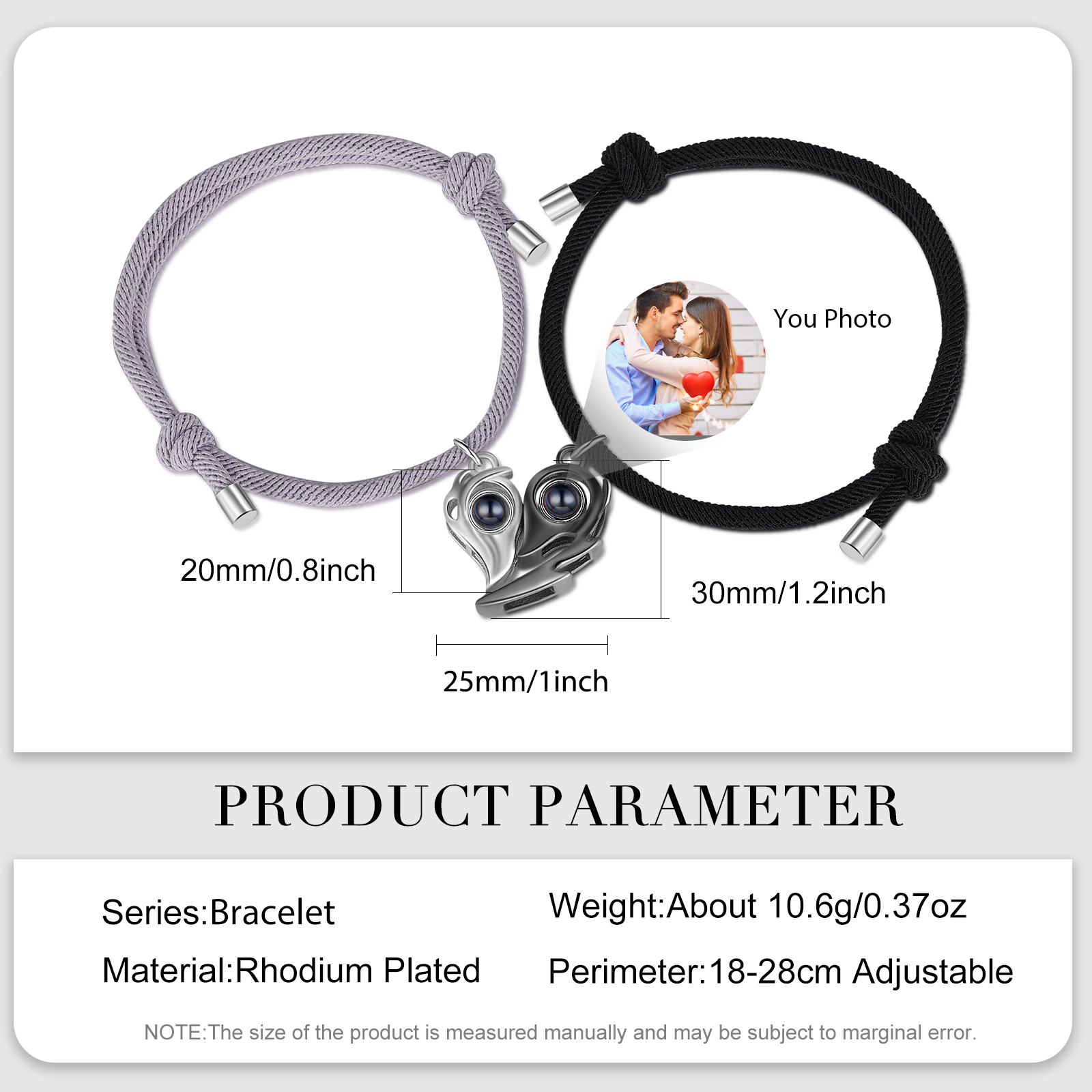 Personalised Magnetic Projection Bracelet Custom Photo Heart Couple Bracelet Creative Gift for Her-Jessemade AU