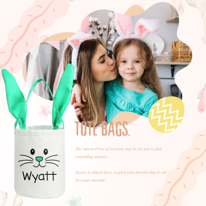 Easter Bunny Tote Bag Personalised Name Bucket Bag Bunny Basket Gifts For Kids-Jessemade AU