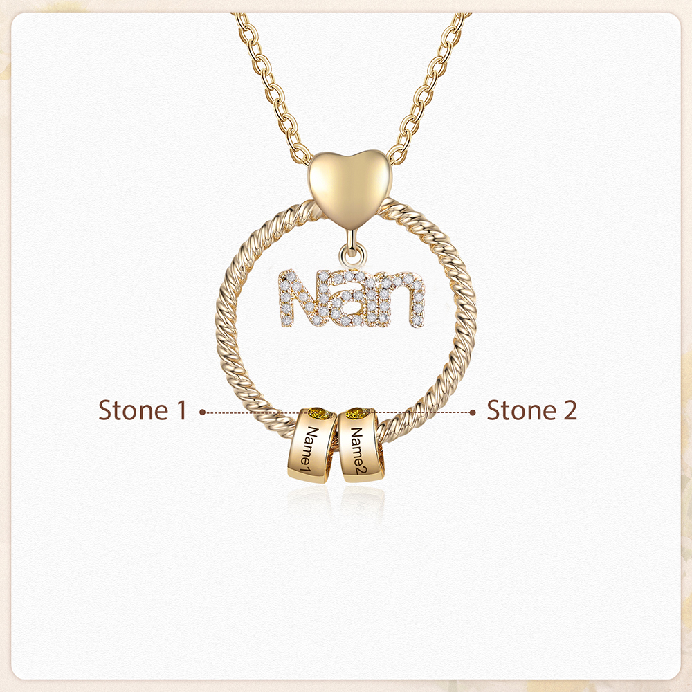 2 Names - Personalised Nan Necklace Custom Names & Birthstones Circle Pendant Necklace Gift for Grandma Nanna-Jessemade AU