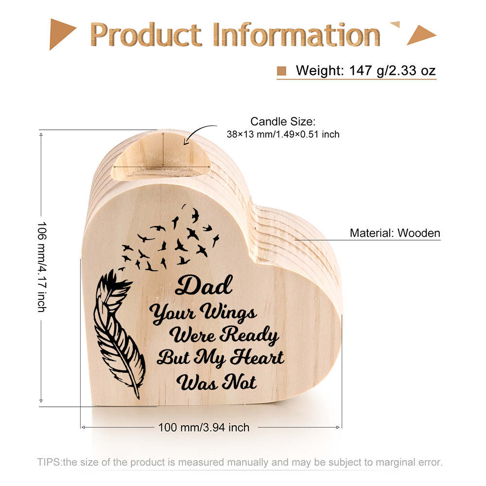 To My Dad Wooden Heart Candle Holder Memorial Candlesticks "Your Wings Were Ready"-Jessemade AU