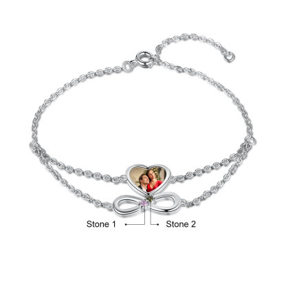 Personalised Heart Photo Bracelet With 2 Birthstones Custom Photo Bracelet Gifts For Her-Jessemade AU