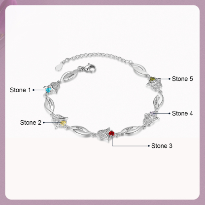 Flowers Series Personalised Tulip Bracelet With 5 Birthstone Engraved Names Flowers Charm Gifts For Her-Jessemade AU
