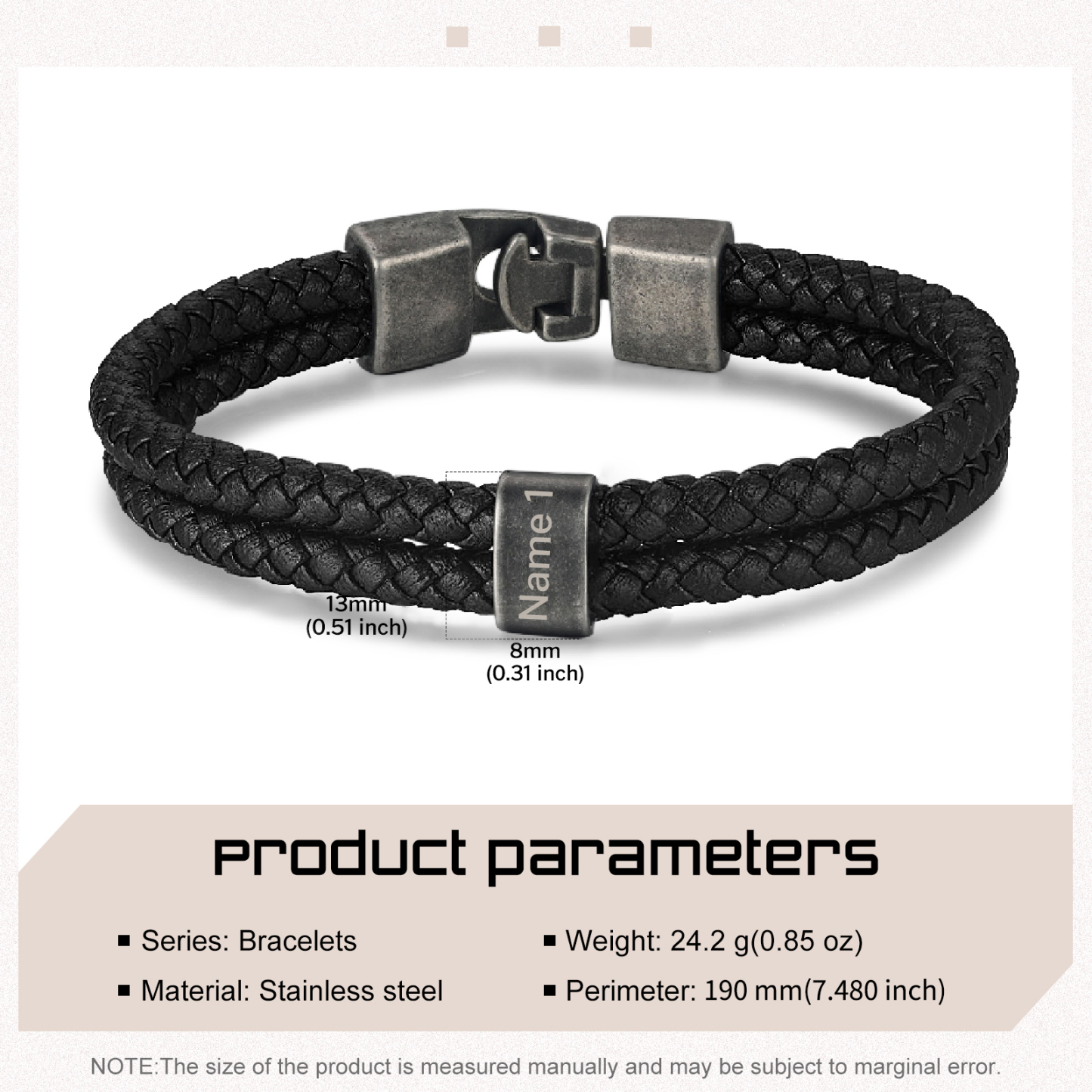 Personalised Men Leather Bracelet with 1 Name Beaded Wrap Bracelet Retro Style For Him-Jessemade AU