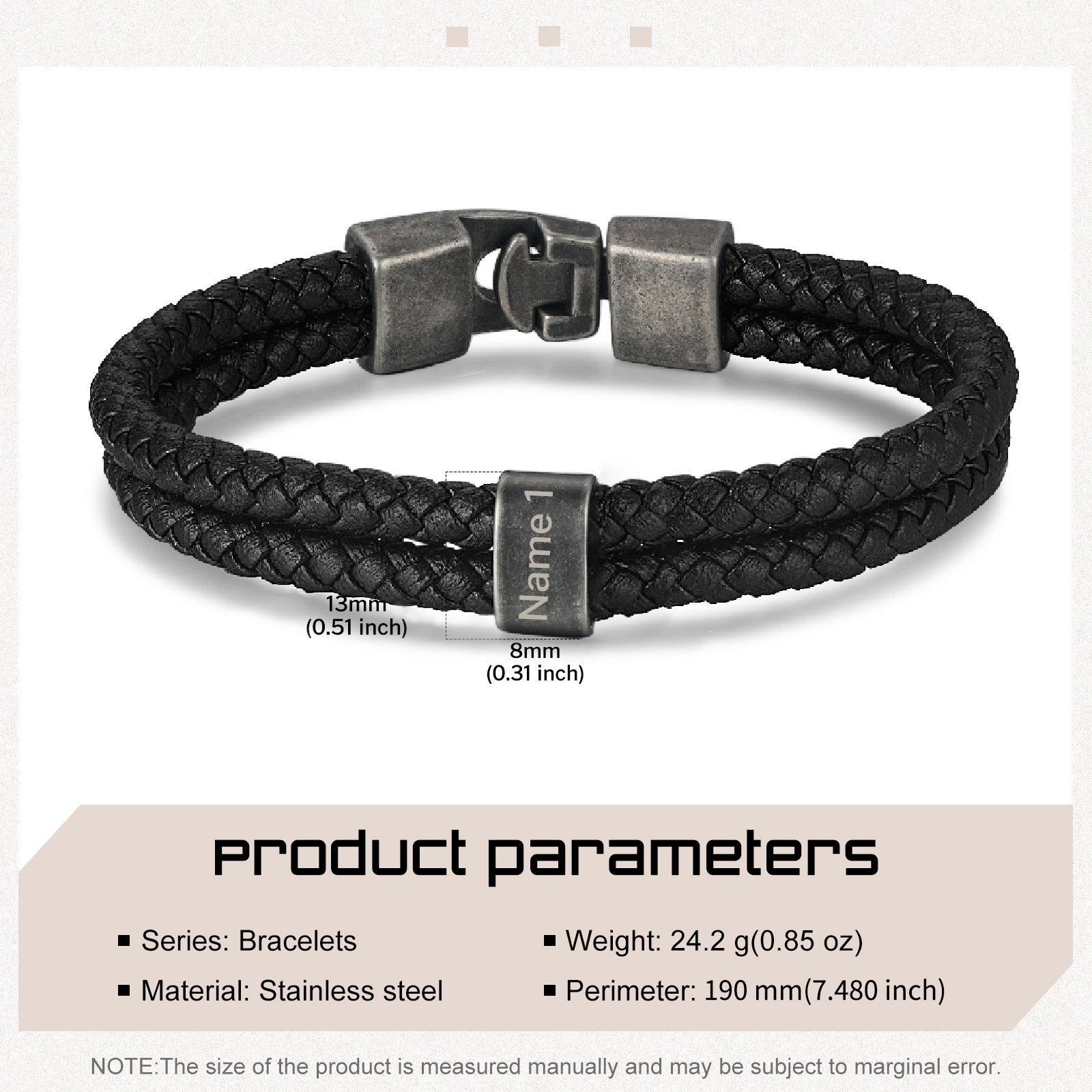 Personalised Men Leather Bracelet with 1 Name Beaded Wrap Bracelet Retro Style For Him-Jessemade AU