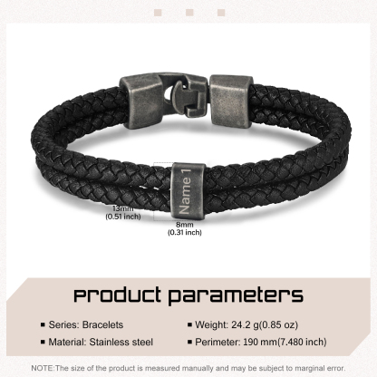 Personalised Men Leather Bracelet with 1 Name Beaded Wrap Bracelet Retro Style For Him-Jessemade AU