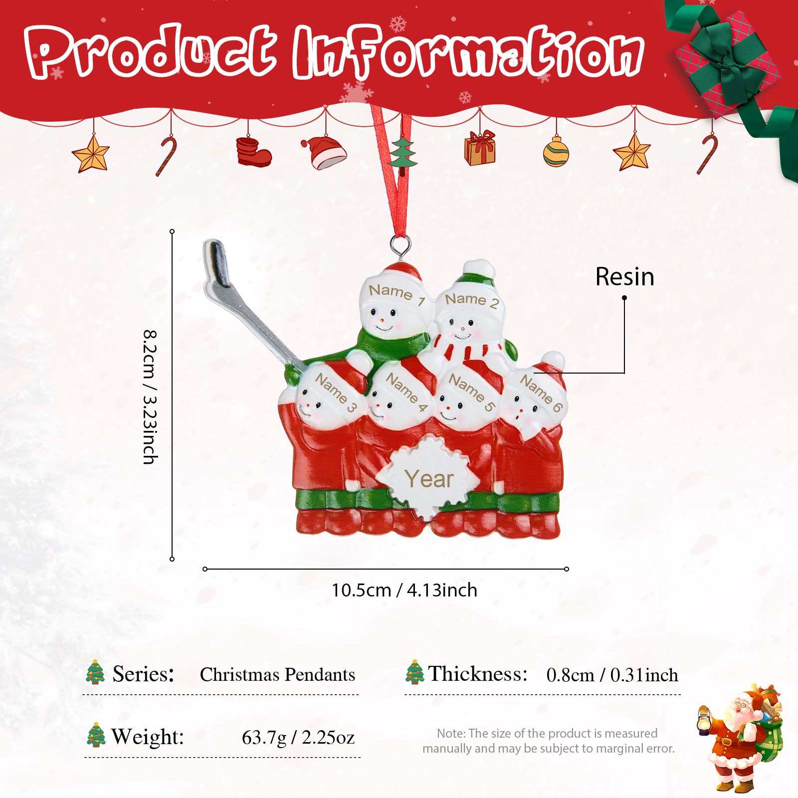 6 Names - Personalised Resin Christmas Ornaments Customised Name & Year Xmas Decor Gifts for Family Friends-Jessemade AU