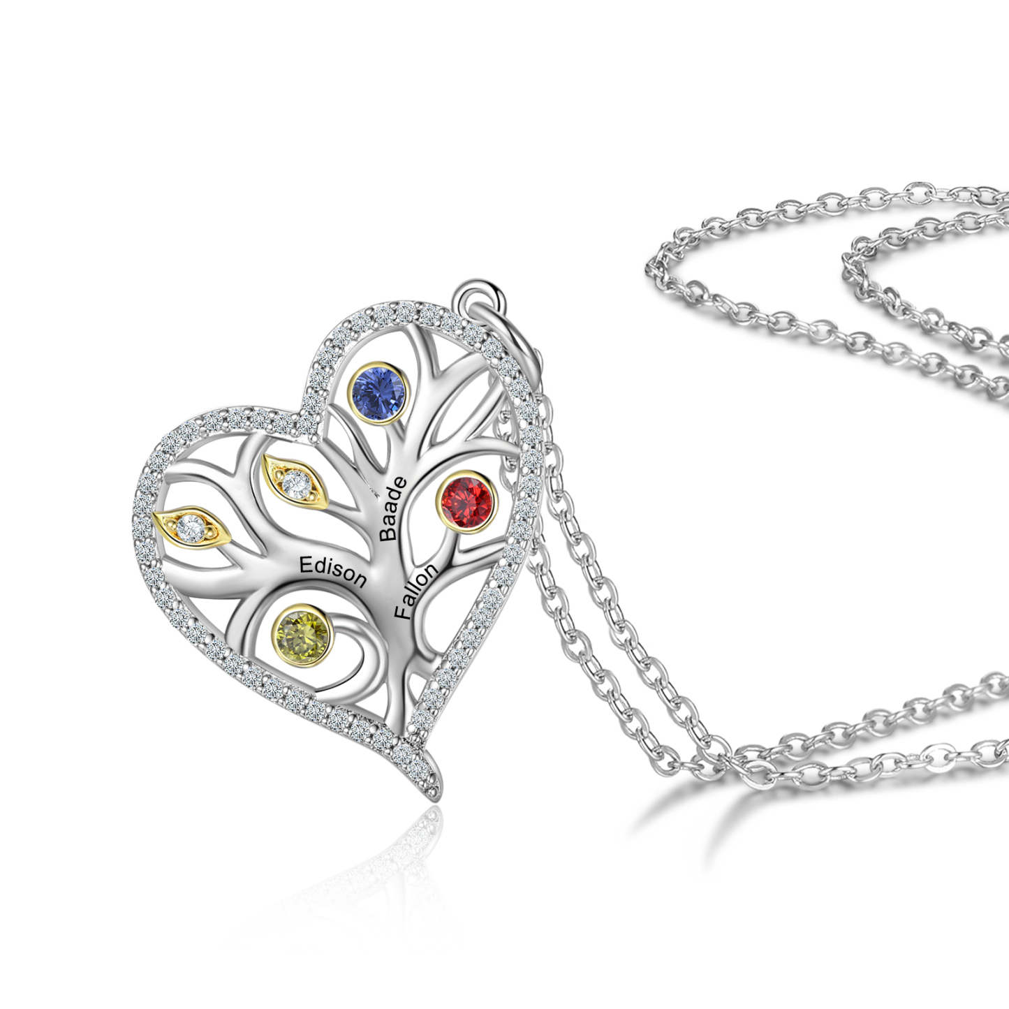 Personalised Family Tree Necklace With 3 Birthstones Custom Names Best Gift For Mother-Jessemade AU