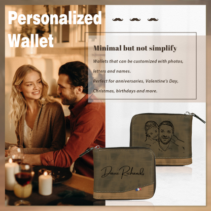 Personalised Photo & Text Billfold Wallet Custom Men's Leather Wallet Zipper Gifts for Him-Jessemade AU