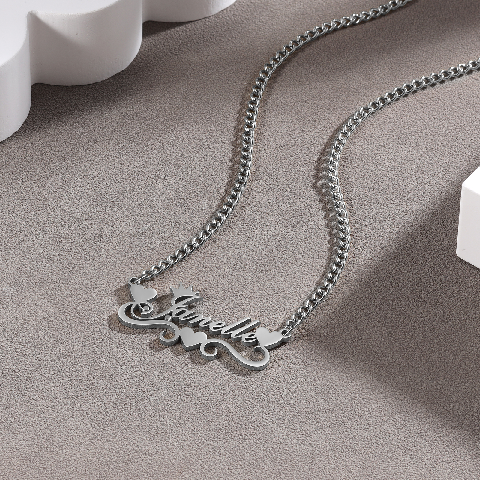Crown Name Necklace Personalised One Name 925 Sterling Silver Hearts Necklace-Jessemade AU