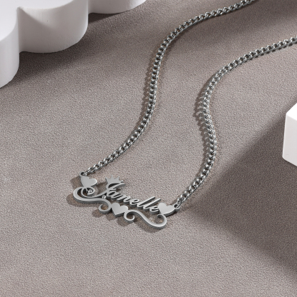 Crown Name Necklace Personalised One Name 925 Sterling Silver Hearts Necklace-Jessemade AU