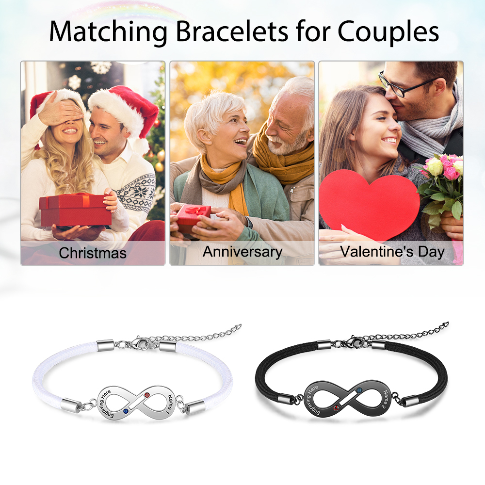 Valentine's Day Gifts 2024 Couple Infinity Bracelet Set with Birthstones-Jessemade AU