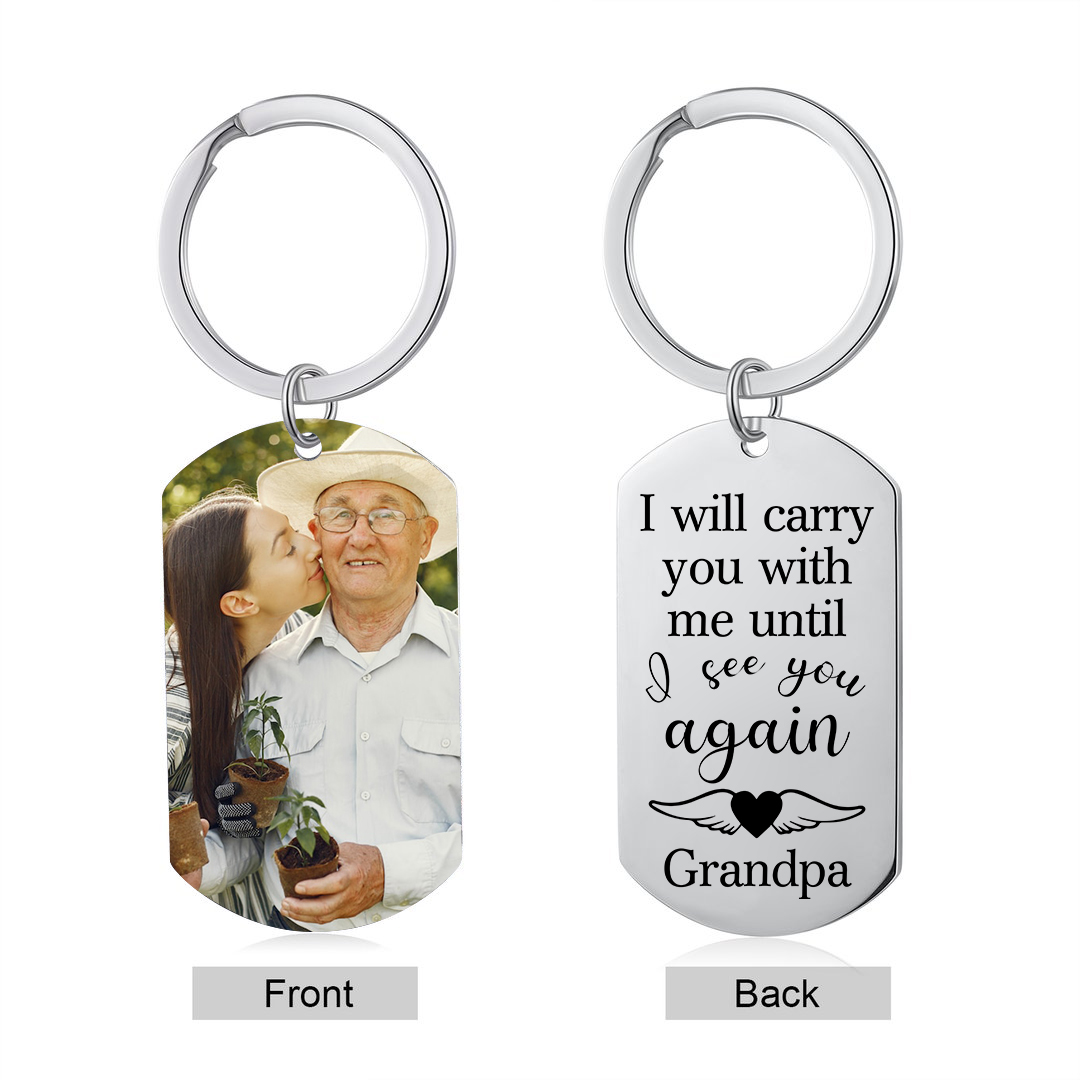 Personalised Memorial Photo Keychain Engrave 1 Name Keychain - I will carry you with me until I see you again - Loss of Loved One-Jessemade AU