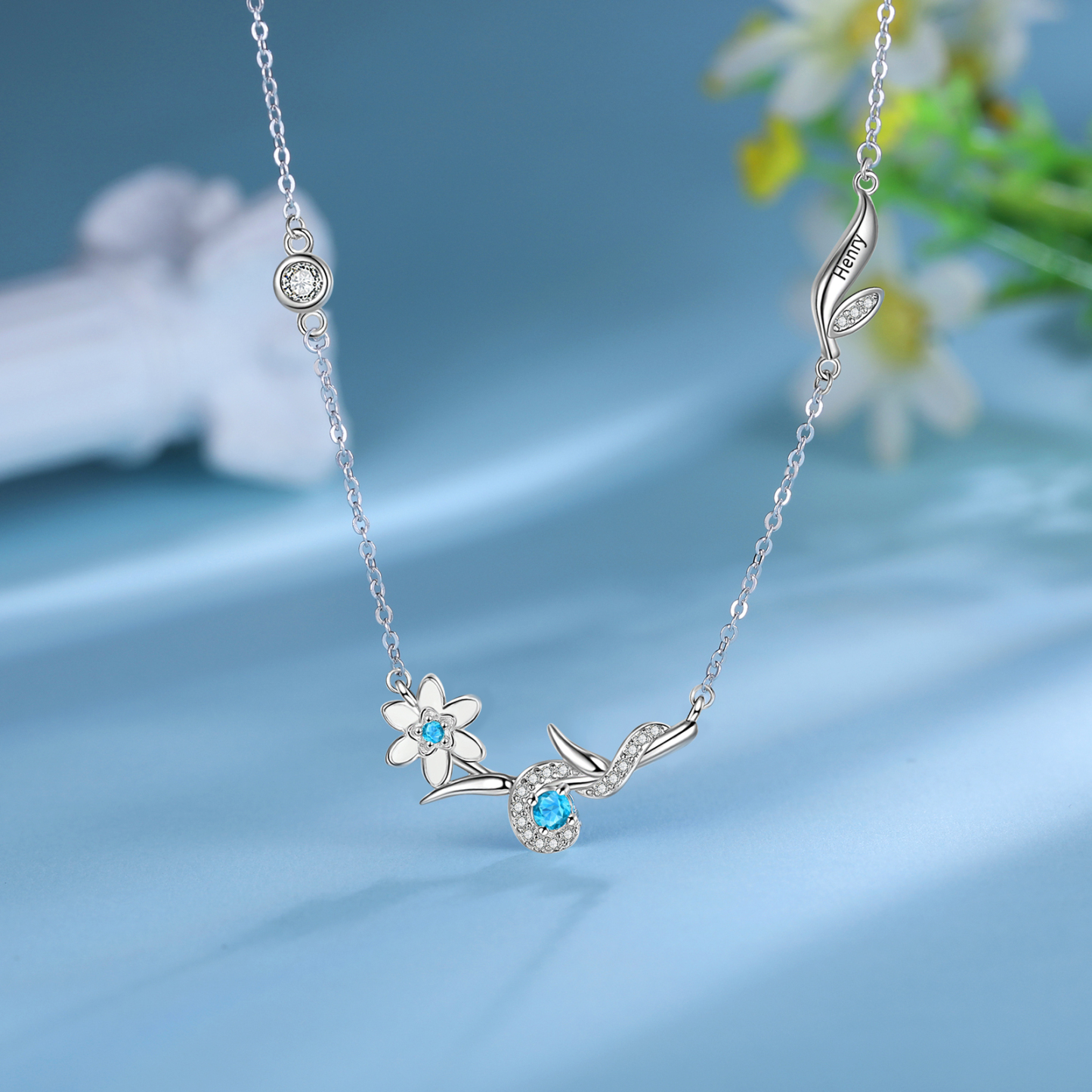 Personalised March Birthflower Necklace With Birthstone Best Gift For Her-Jessemade AU