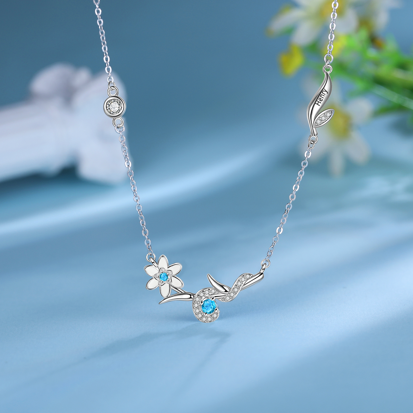 Personalised March Birthflower Necklace With Birthstone Best Gift For Her-Jessemade AU
