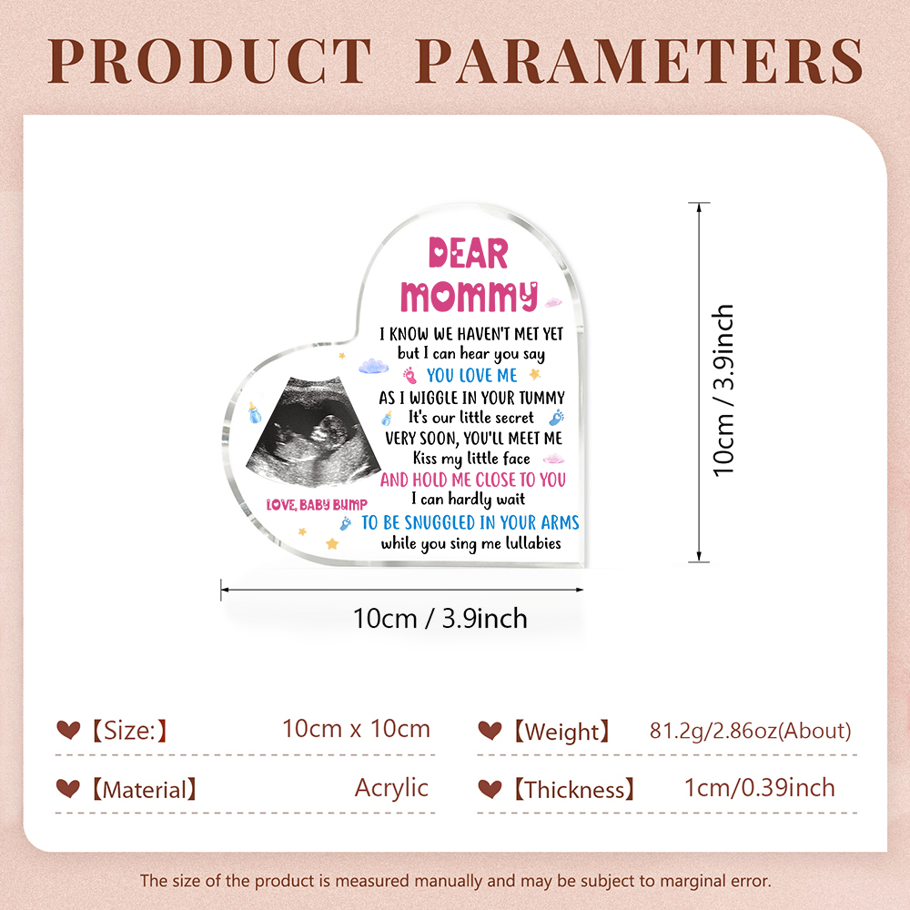 Dear Mummy/Mommy Personalised Photo Acrylic Heart Keepsake Custom Text Ornaments -  I Know We Haven't Met Yet, But I Can Hear You Say You Love Me-Jessemade AU