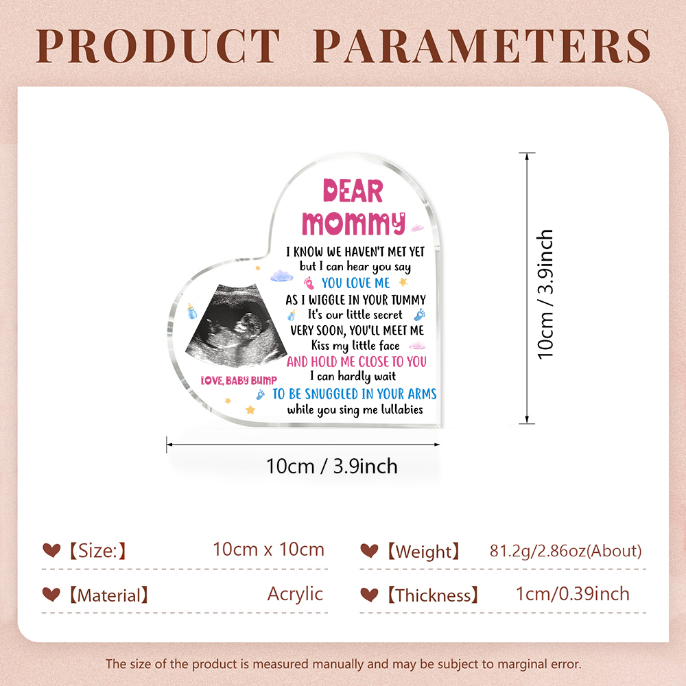 Dear Mummy/Mommy Personalised Photo Acrylic Heart Keepsake Custom Text Ornaments -  I Know We Haven't Met Yet, But I Can Hear You Say You Love Me-Jessemade AU