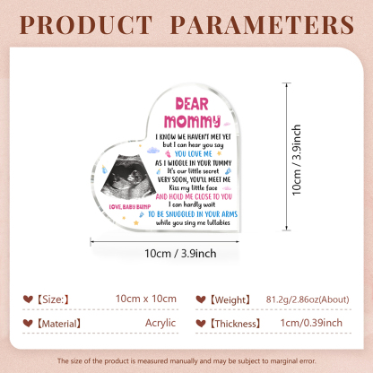 Dear Mummy/Mommy Personalised Photo Acrylic Heart Keepsake Custom Text Ornaments -  I Know We Haven't Met Yet, But I Can Hear You Say You Love Me-Jessemade AU