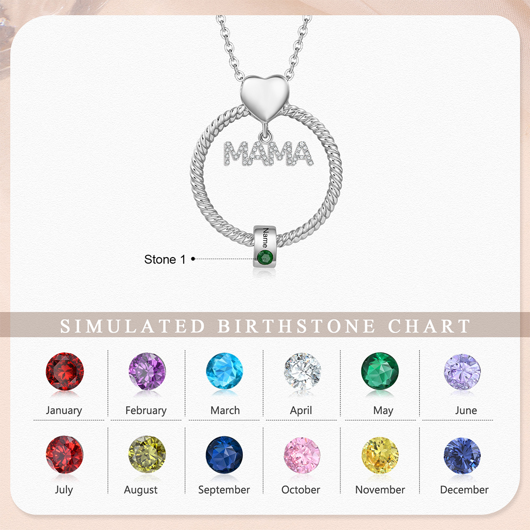 1 Name - Personalised Mama Circle Pendant Necklace Custom Name & Birthstone Necklace Mother's Day Gifts-Jessemade AU