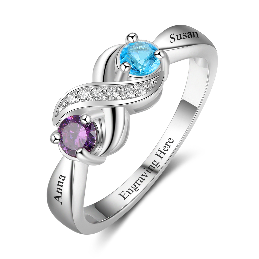 Family Ring Promise Ring Personalised 2 Birthstones Ring With Names Gifts for Her-Jessemade AU