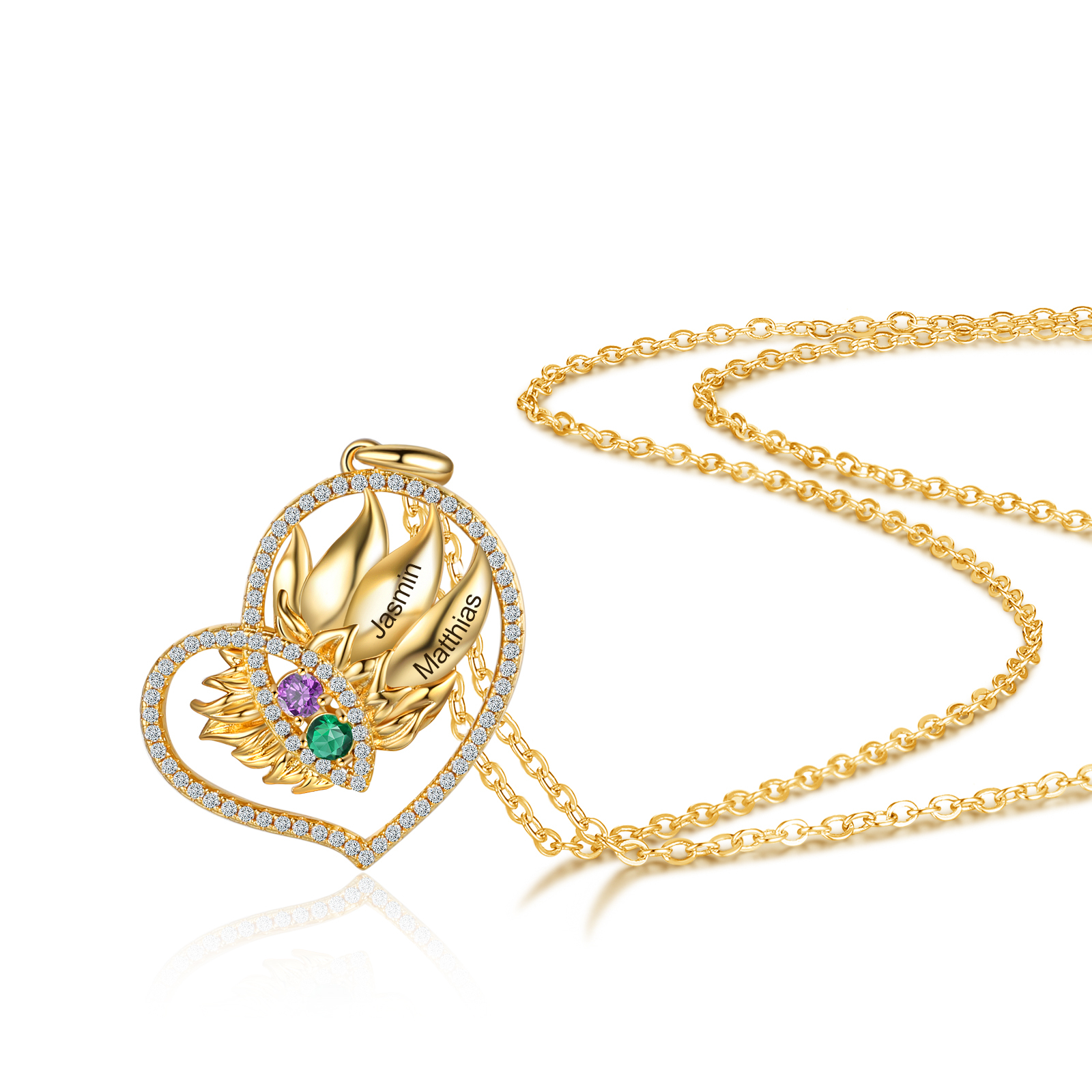 Personalised Heart Necklace With 2 Birthstones Engraved Names Necklace Gift For Women-Jessemade AU