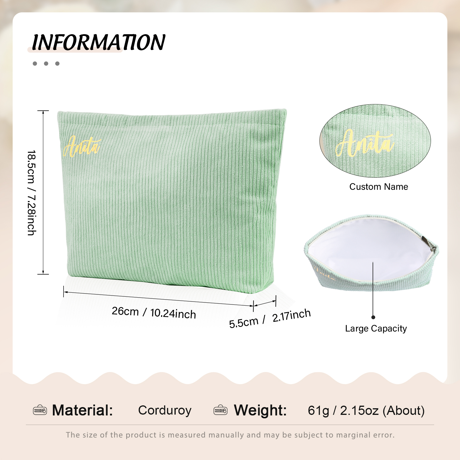 Personalised Name Multi-Functional Storage Bag Custom Zipper Makeup Bag Jewelry Storage Gifts for Her -Jessemade AU