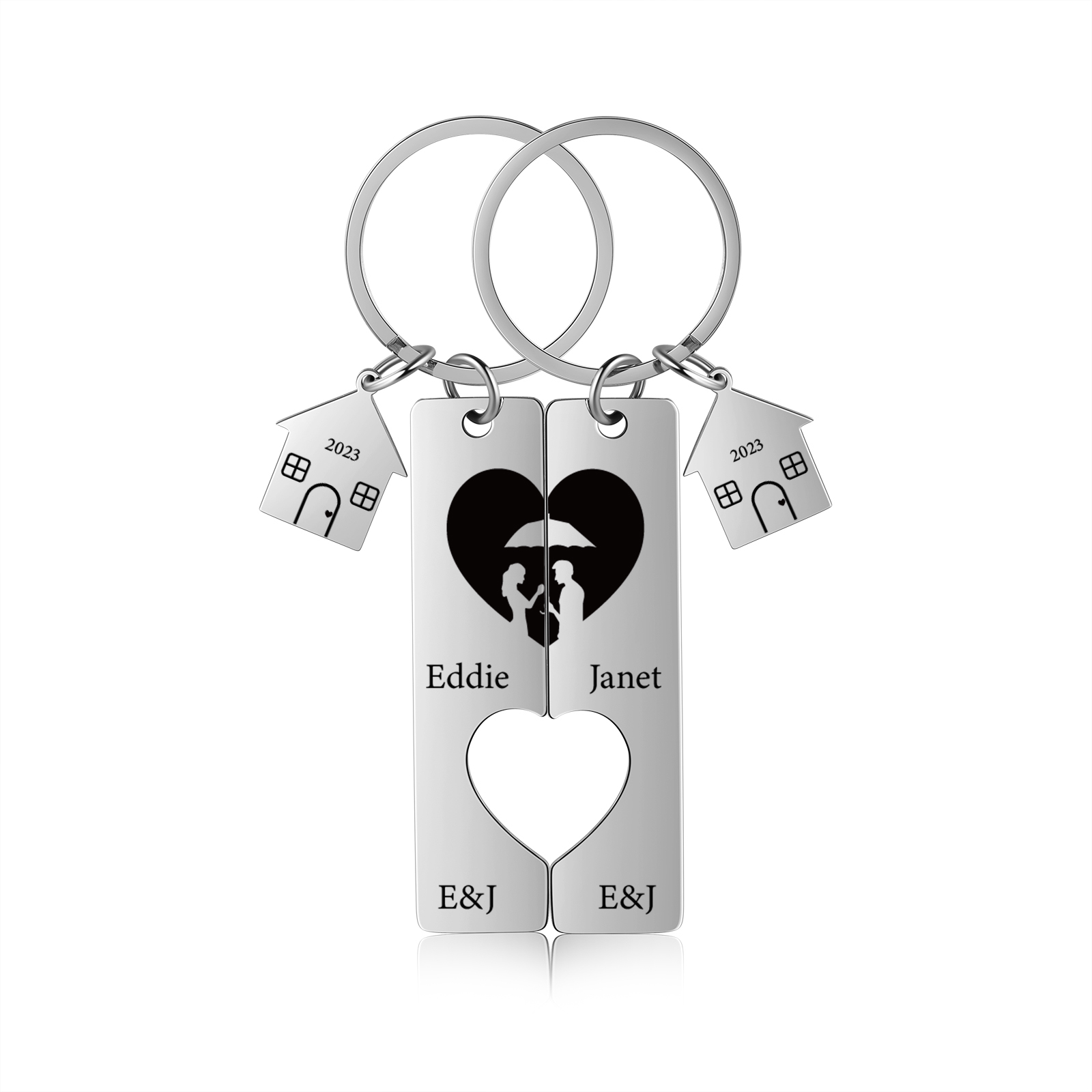 Personalised Couple Keychain Custom 2 Names & Letters & Years Metal Keyring Heart Matching Keychains for Couples-Jessemade AU