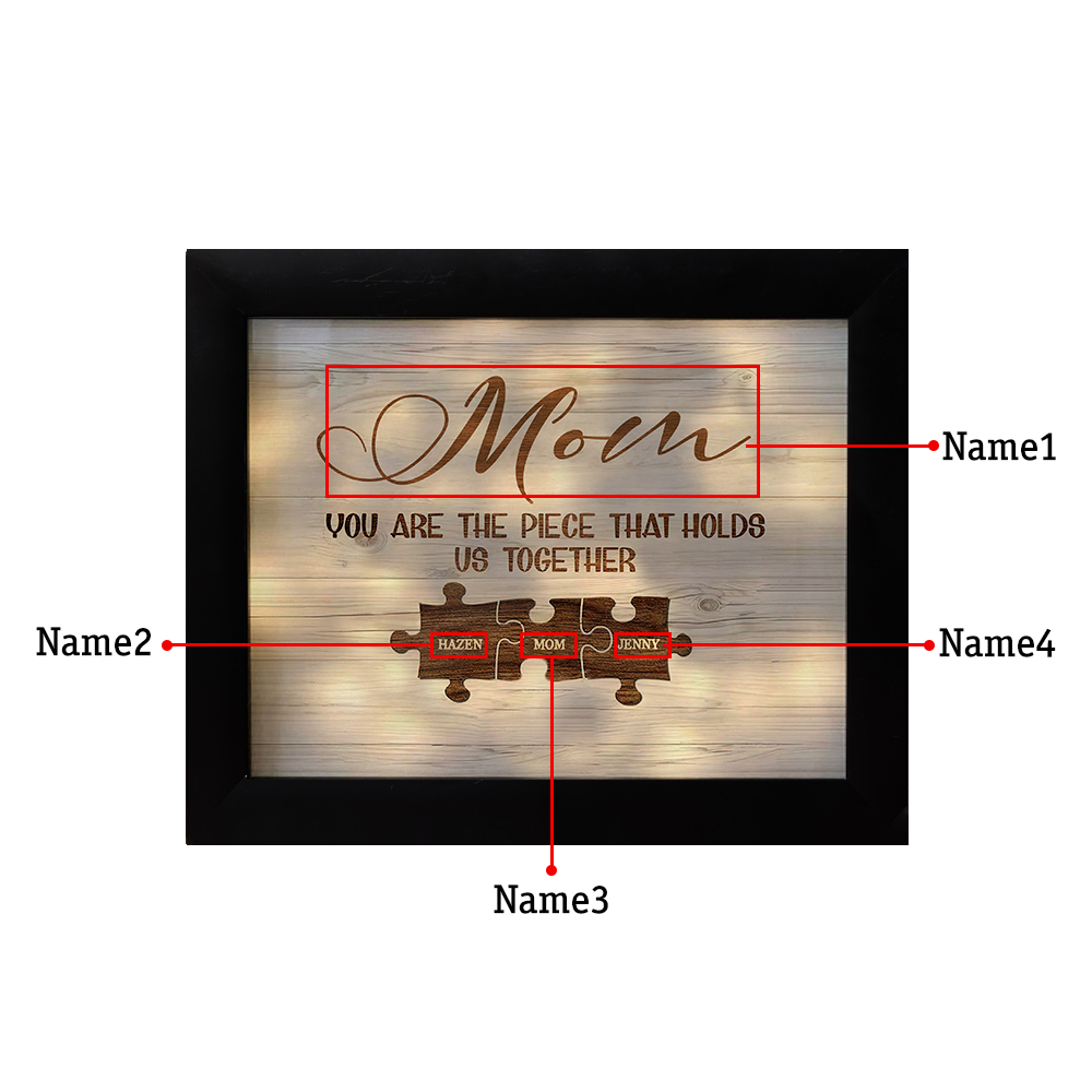 Personalised Puzzle Picture Frame With Light Custom 4 Names Home Decor - You are the piece that holds us together-Jessemade AU