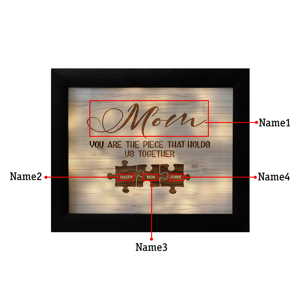 Personalised Puzzle Picture Frame With Light Custom 4 Names Home Decor - You are the piece that holds us together-Jessemade AU