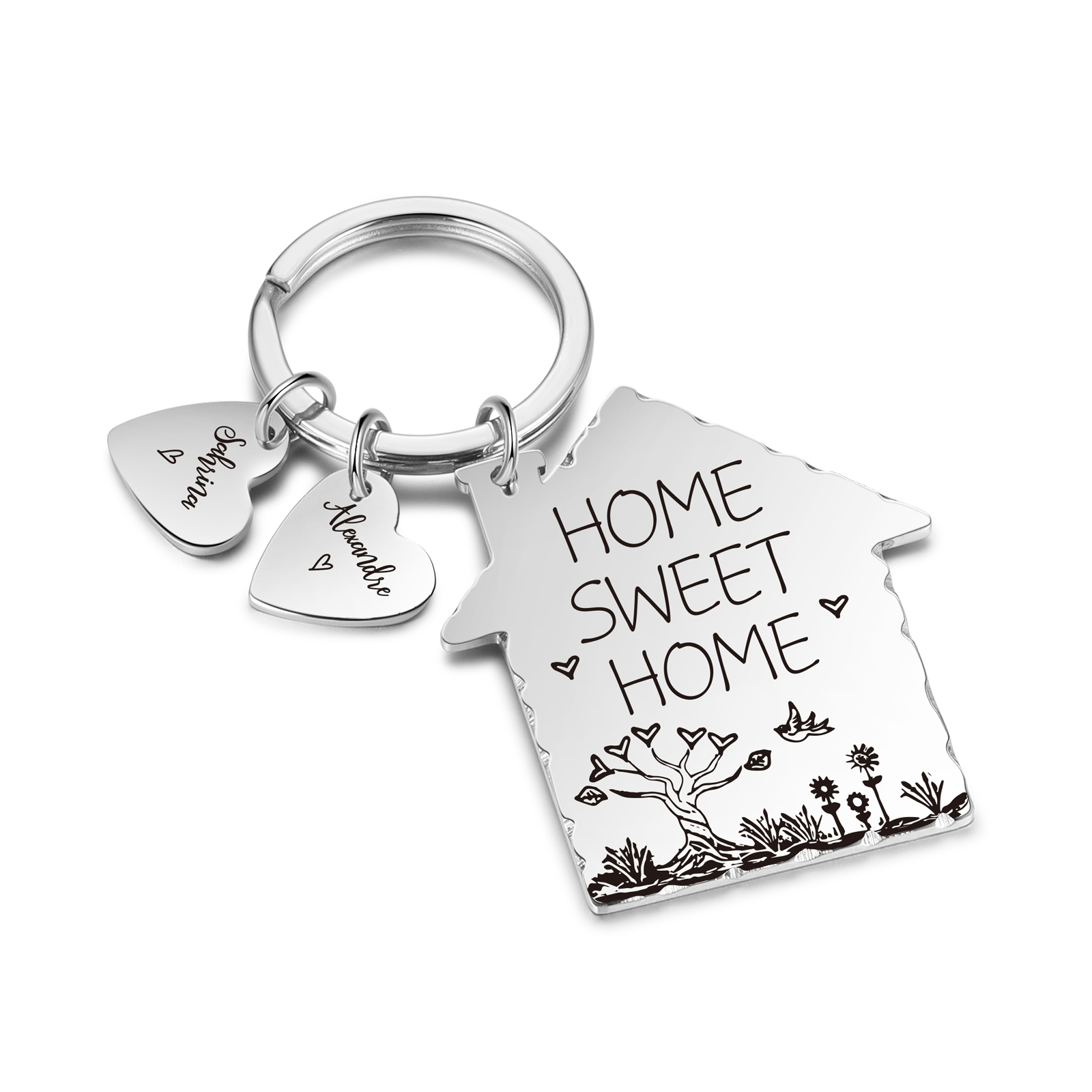 New Home Keychain Customised with 2 Names Keyring Stainless Steel Personalised Gift for Couples-Jessemade AU