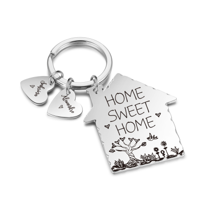 New Home Keychain Customised with 2 Names Keyring Stainless Steel Personalised Gift for Couples-Jessemade AU