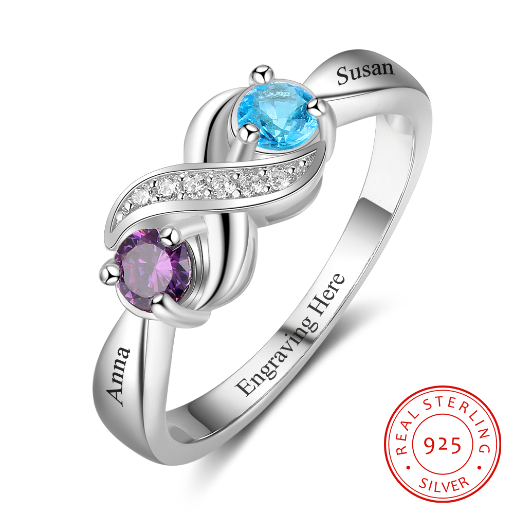 Family Ring Promise Ring Personalised 2 Birthstones Ring With Names Gifts for Her-Jessemade AU