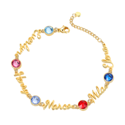 Personalised Bracelet With Birthstone Custom 5 Names Bracelet Gift For Women-Jessemade AU
